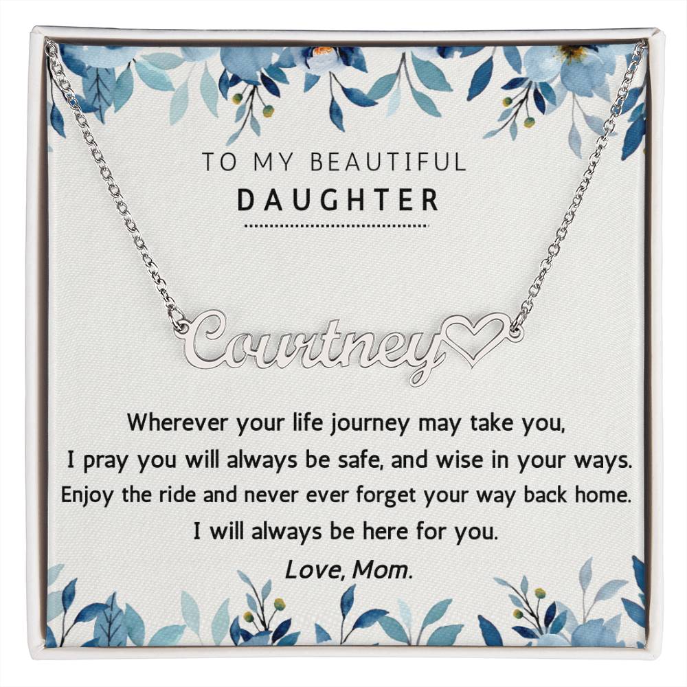"Personalized Daughter's Name & Heart Necklace with Special Message Card"