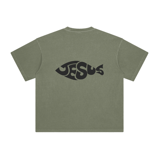 Jesus Fish Eye Script Enzyme Washed Trendy Fit Tee - Catholic Faith Statement Shirt - Chronicles Boutique Christian Apparel