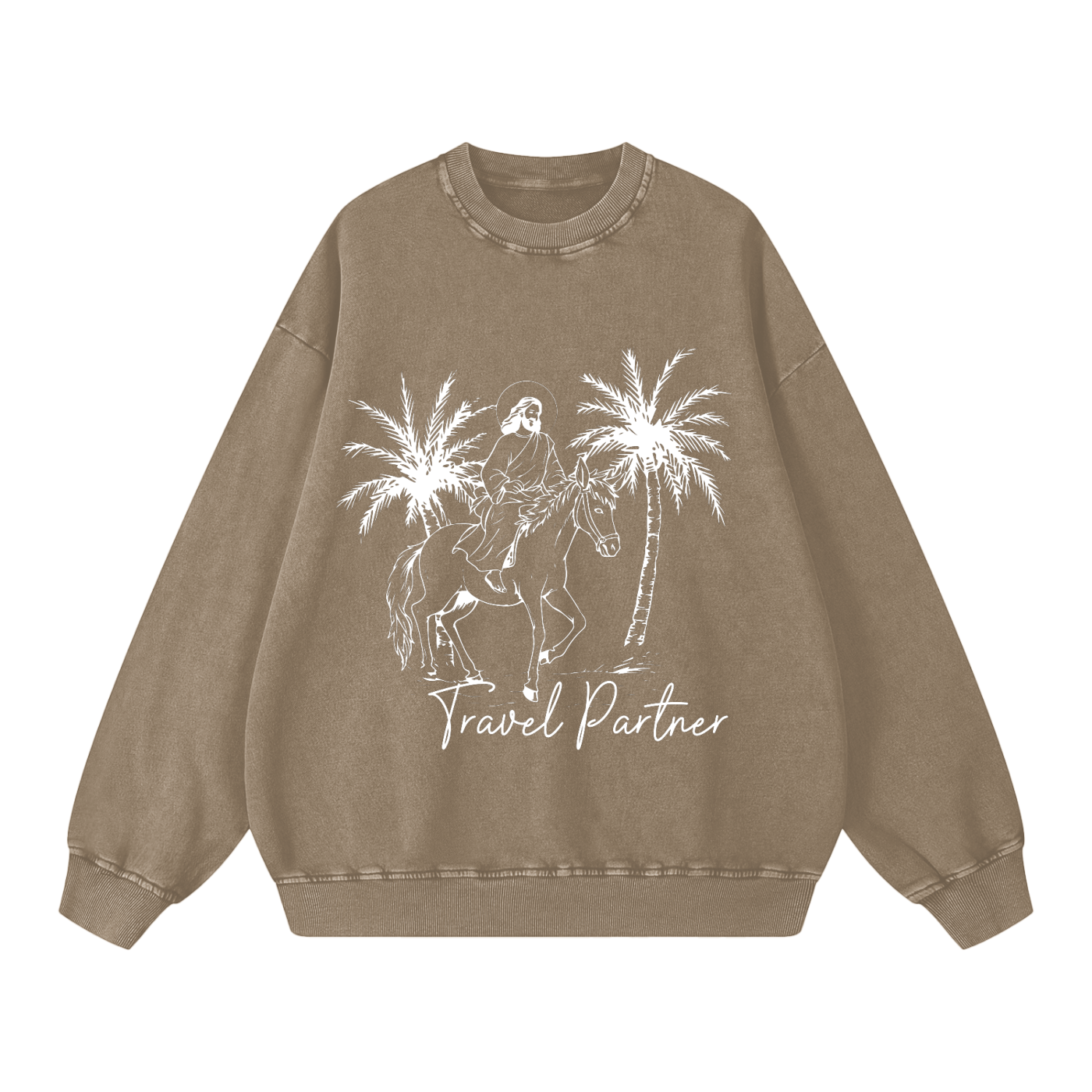 Jesus as my Eternal Travel Partner Snow Washed Oversized Sweatshirt