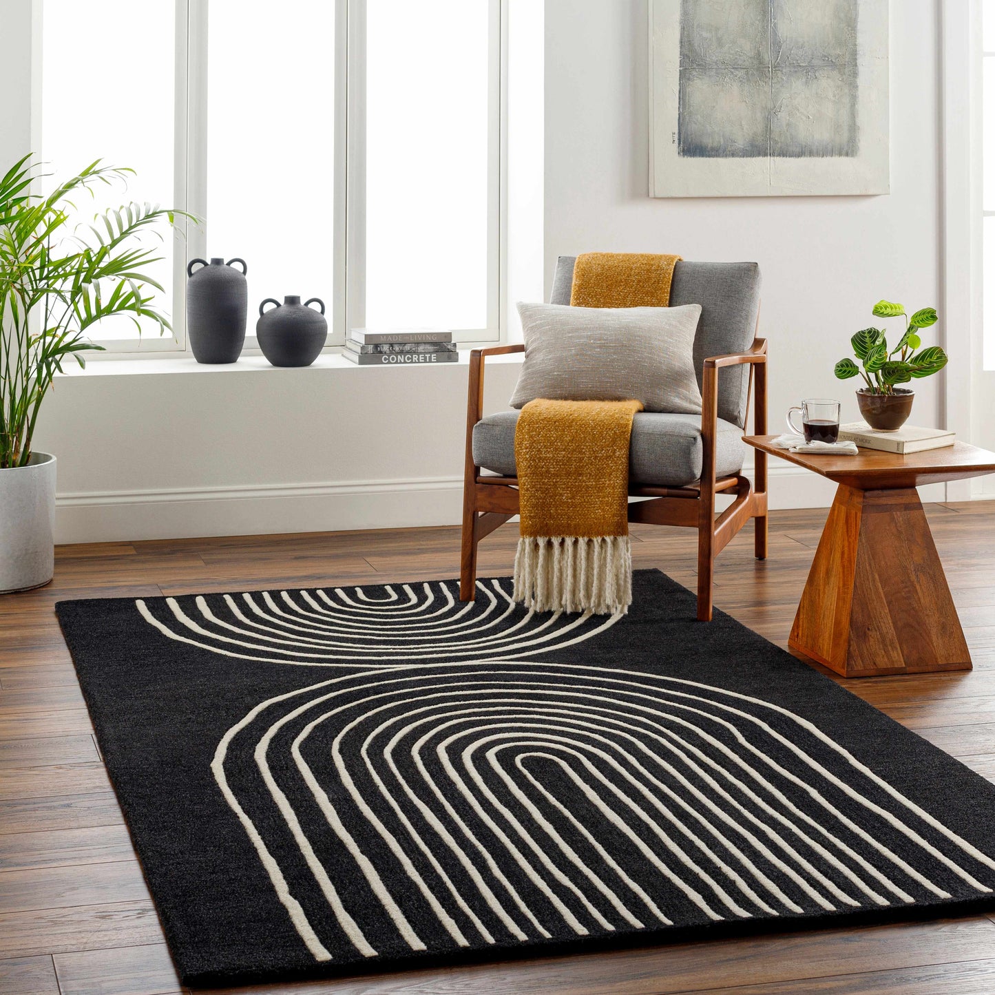 Fuat Black Wool Rug-0